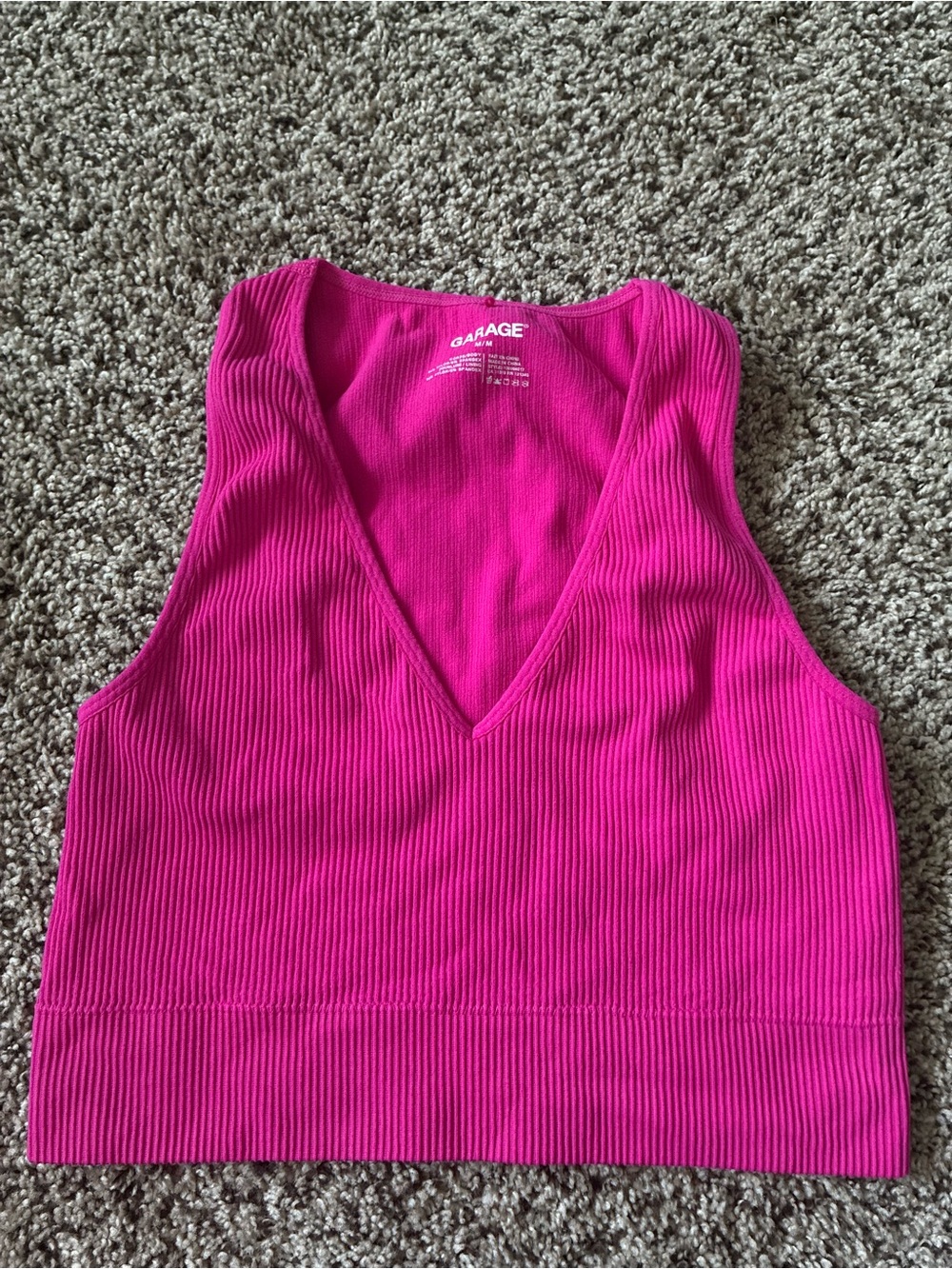 Garage Fuchsia Ribbed V-Neck Crop Tank